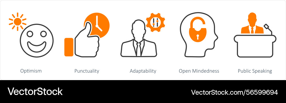A set of 5 soft skills icons as optimism Vector Image