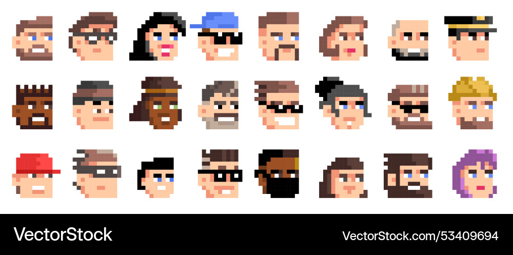 Pixel avatars retro 8 bit colorful characters Vector Image