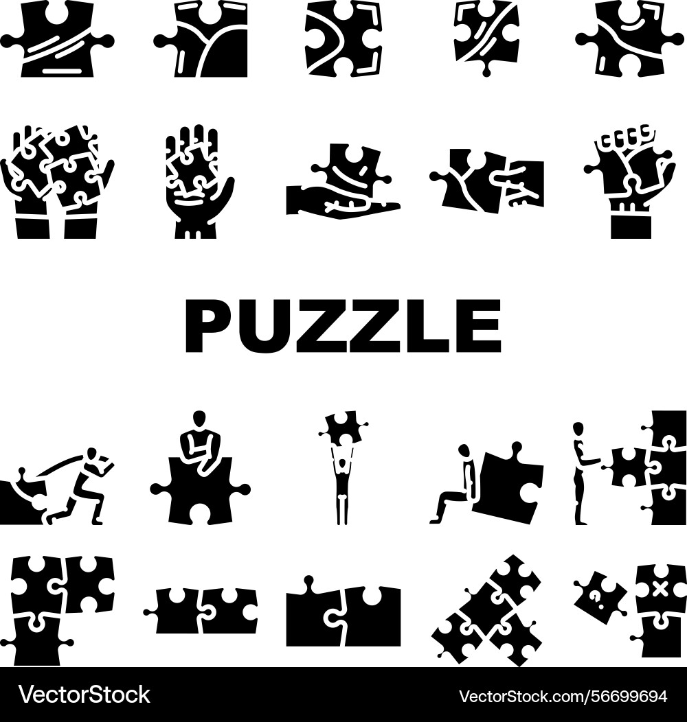 Puzzle game jigsaw riddle icons set Vector Image