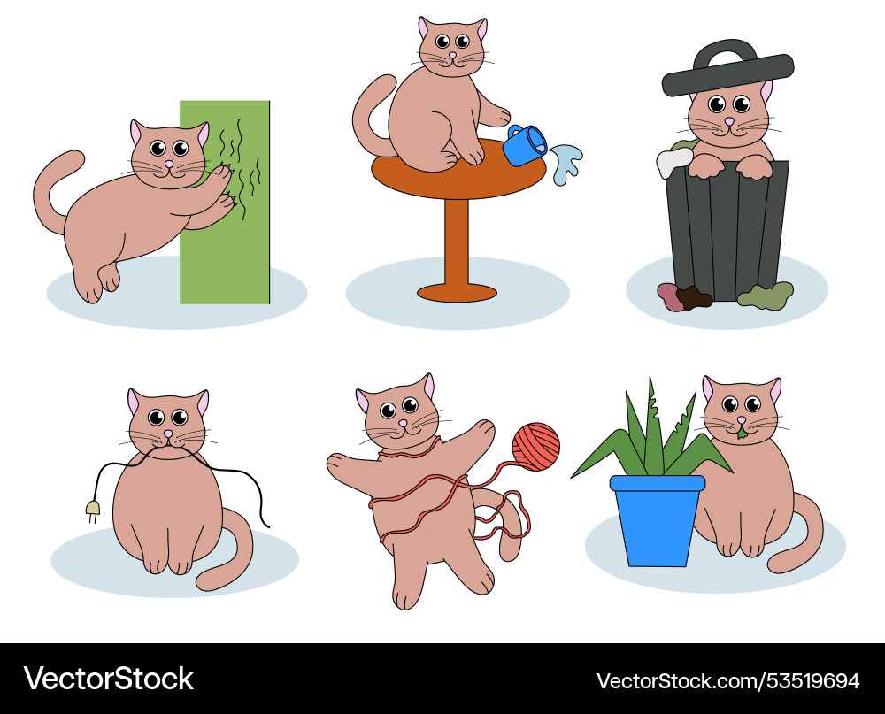 Set of problem with cat behavior Vector Image