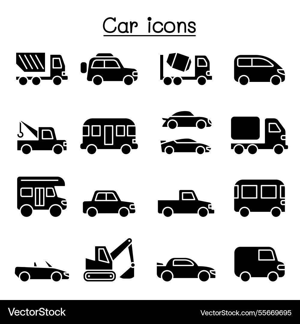 Auto-Ikone in Glyph Stil gesetzt Auto-Ikone in Glyph Stil gesetzt vektorbild