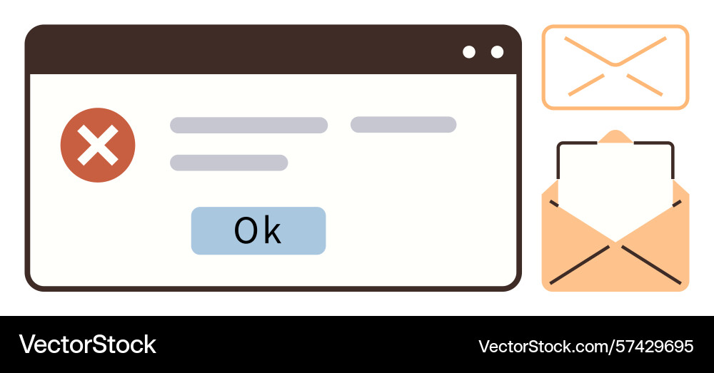 Email error notification on a web interface Email error notification on a web interface vector image