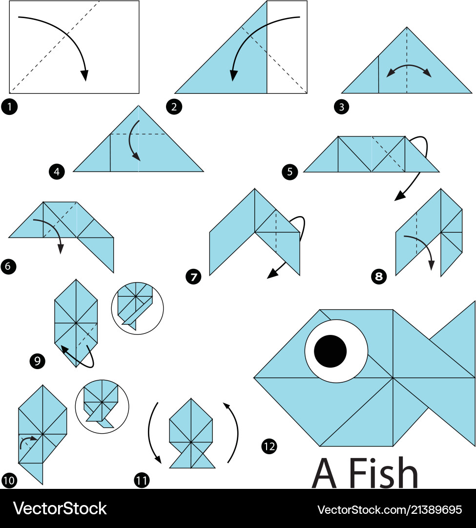 Схема простой рыбки из бумаги אוריגמי דג Origami vis, Origami, Origami bladwijzer
