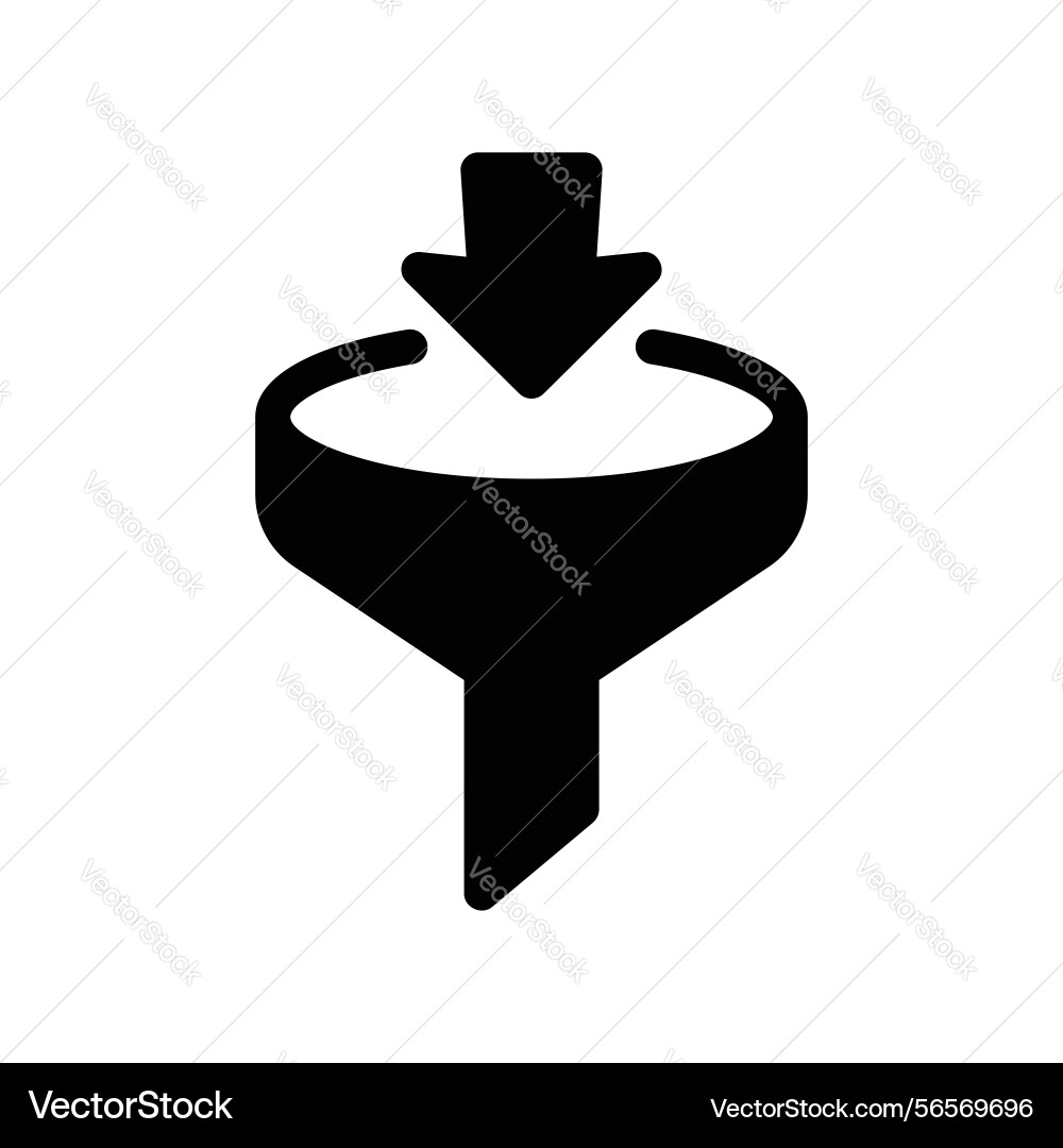 Data filtering or processing icon with downward Data filtering or processing icon with downward vector image