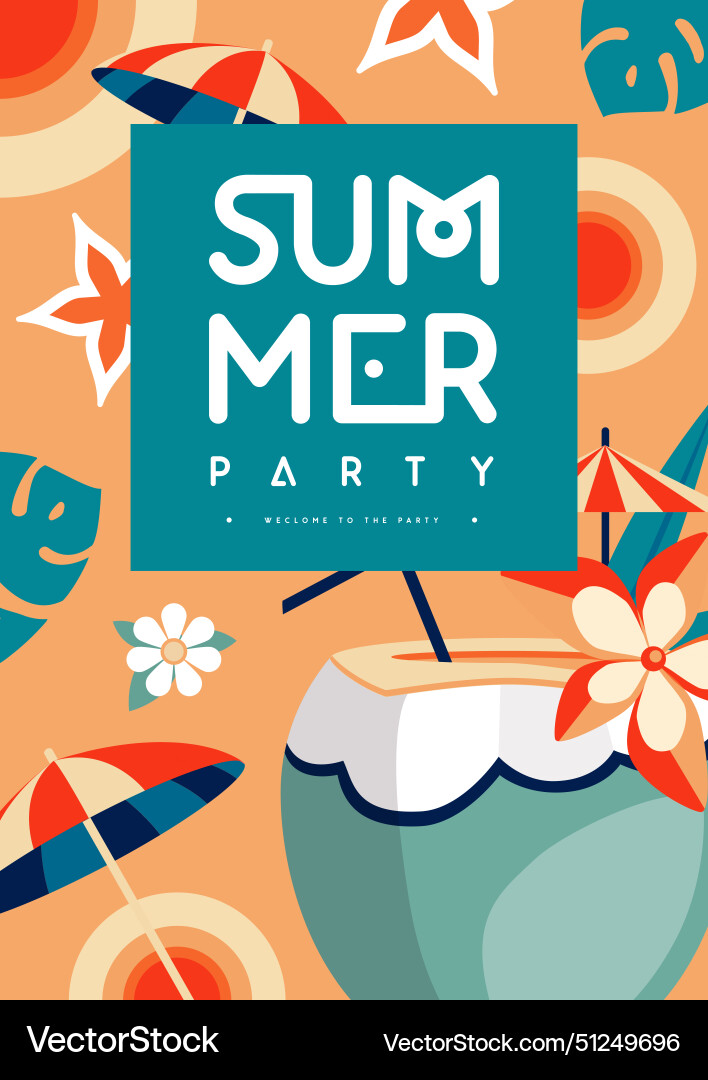 Retro Flat Sommer Disco Party Plakat mit Cocktail Retro Flat Sommer Disco Party Plakat mit Cocktail vektorbild