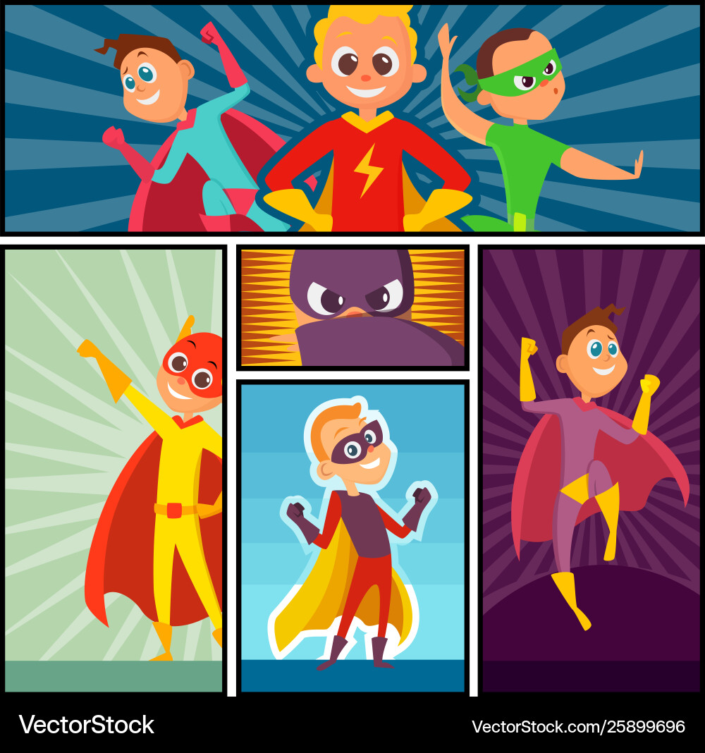 Superheroes Banner Kinder Helden Zeichen Superheroes Banner Kinder Helden Zeichen vektorbild