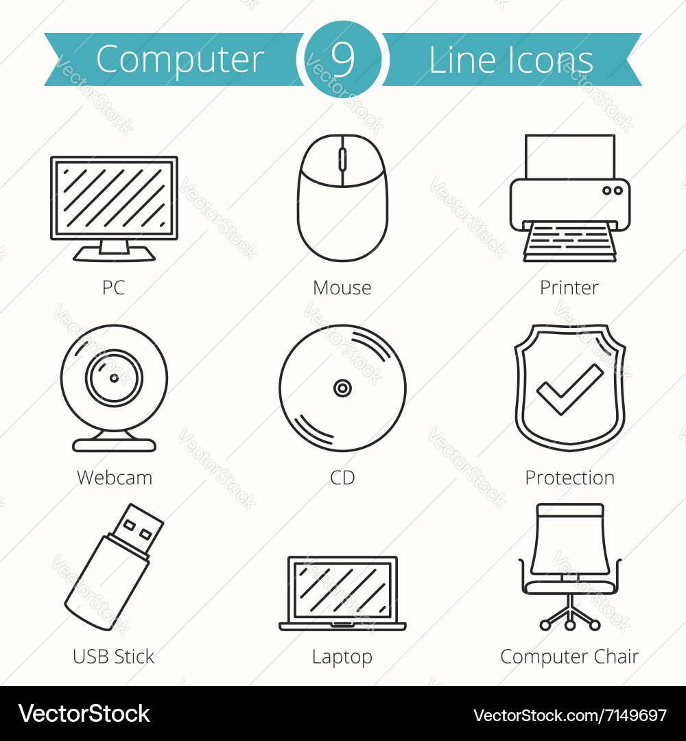 Computer Line Icons - Set Vector Image