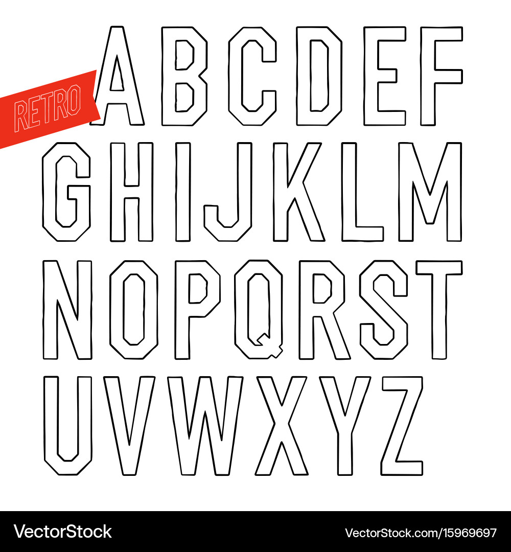 Handmade retro outline white font black letters Vector Image