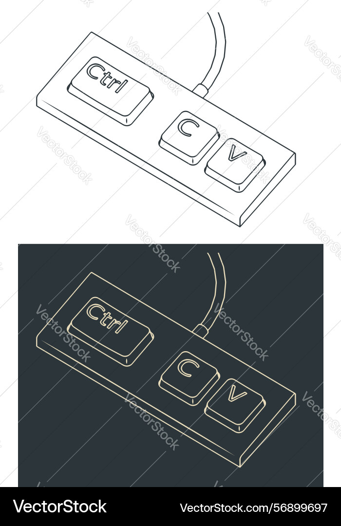 Keyboard with three keys ctrl c and v ironic vector image