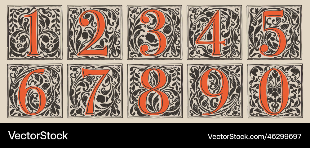 Medieval Numbers with Drop Caps Vector Image