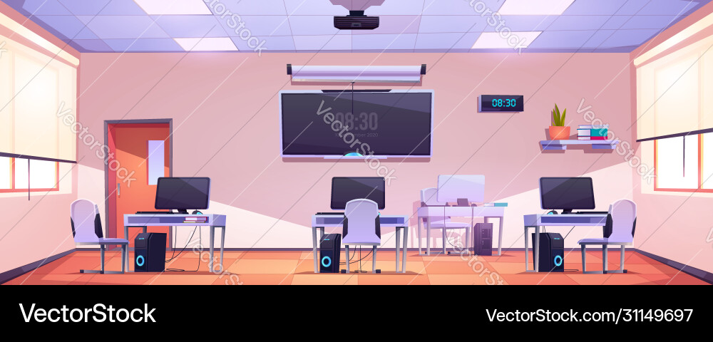 Modern Empty Computer Classroom vector image