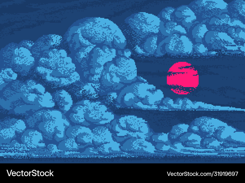 Pixel Cloudscape 8-bit Vector Image