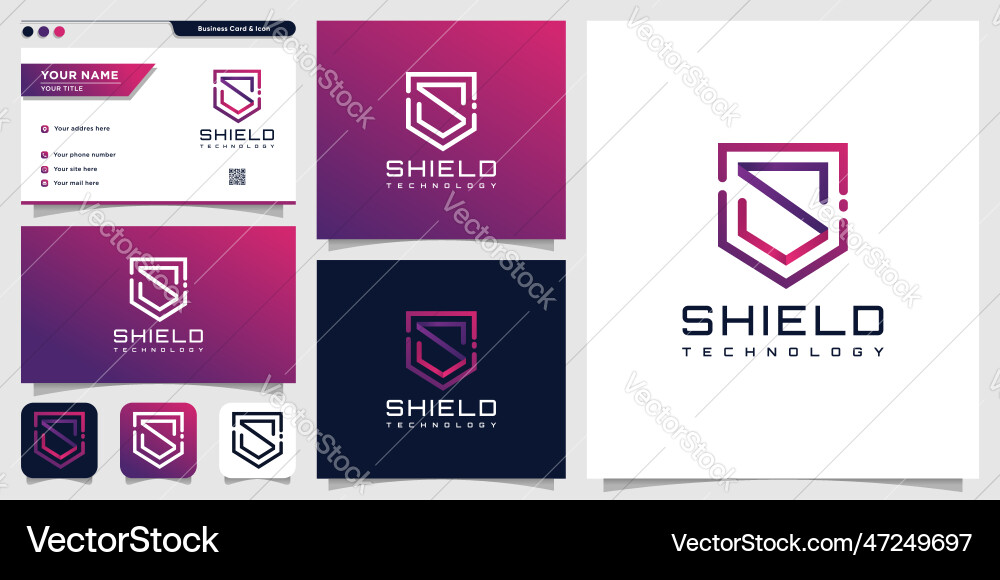 Shield logo for technology and business card vector image