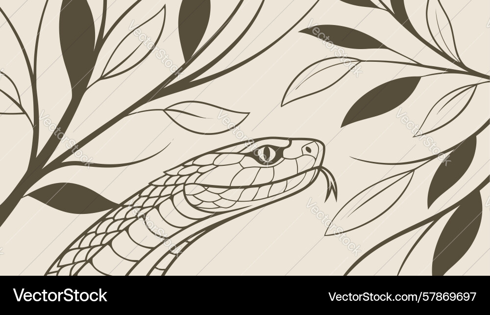 Snake head on leafy pattern design generative ai Vector Image