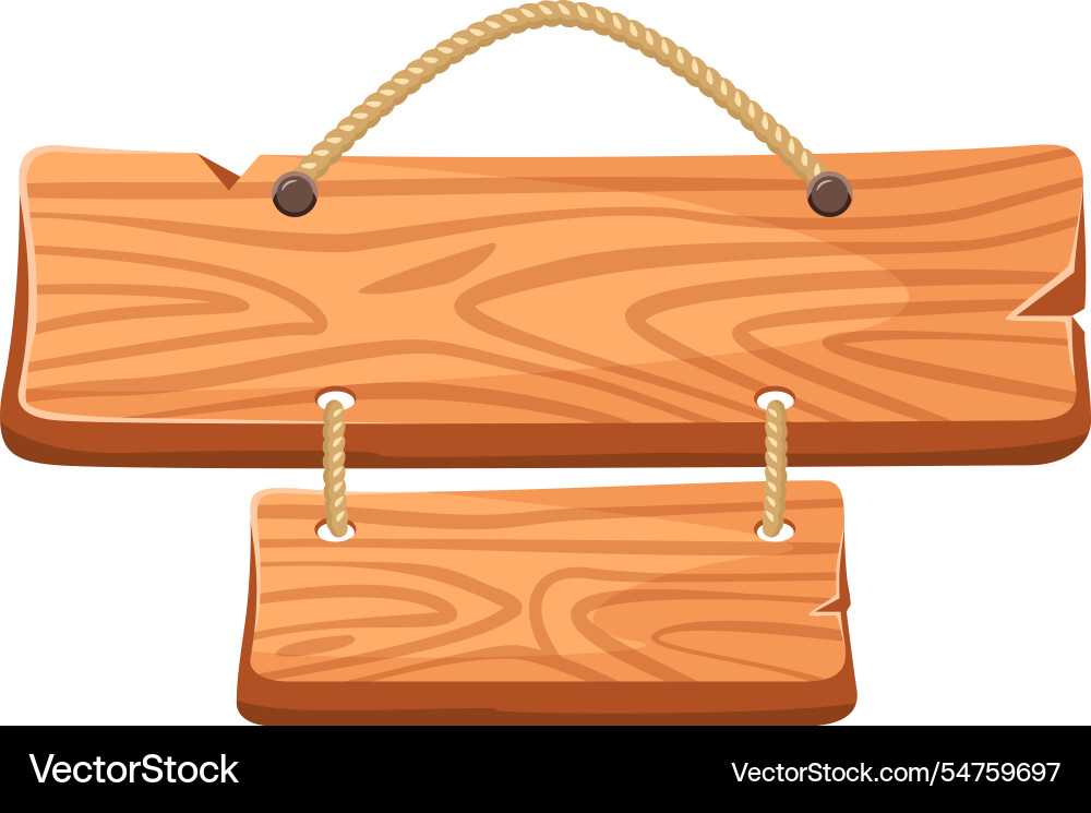 Two light brown wooden signs hanging from a sturdy Two light brown wooden signs hanging from a sturdy vector image