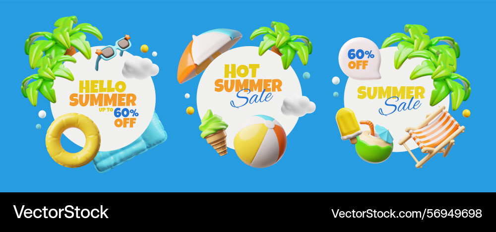 3d set of round frames with beach 3d set of round frames with beach vector image