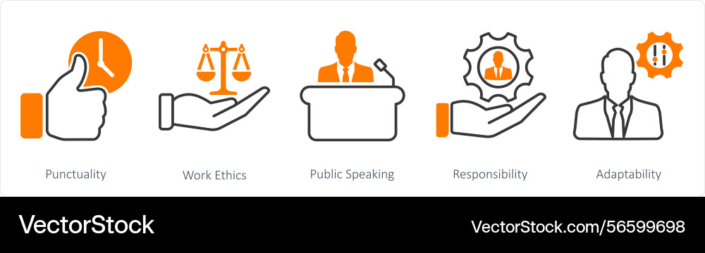 A set of 5 soft skills icons as punctuality work vector image