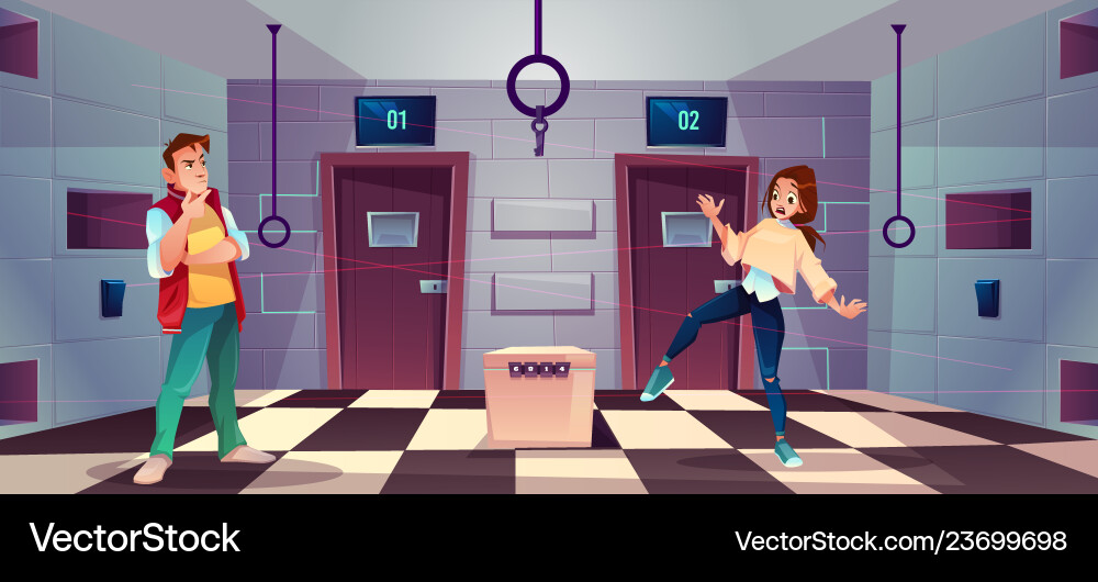 Cartoon quest escape room with people Cartoon quest escape room with people vector image