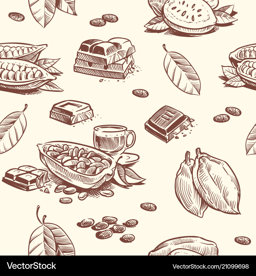 Cocoa tree chocolate beans seamless pattern Cocoa tree chocolate beans seamless pattern vector image
