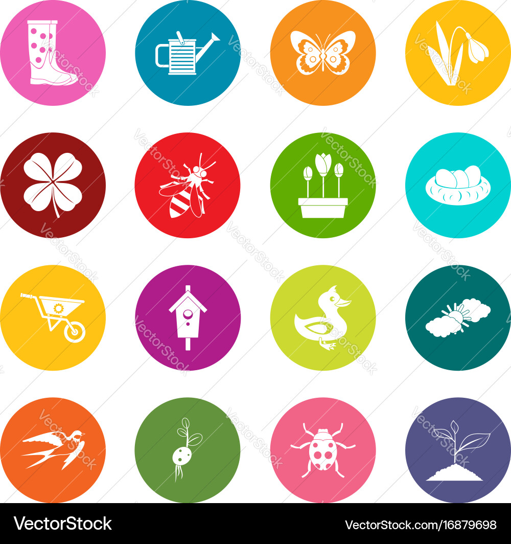 Spring icons many colors set Vector Image