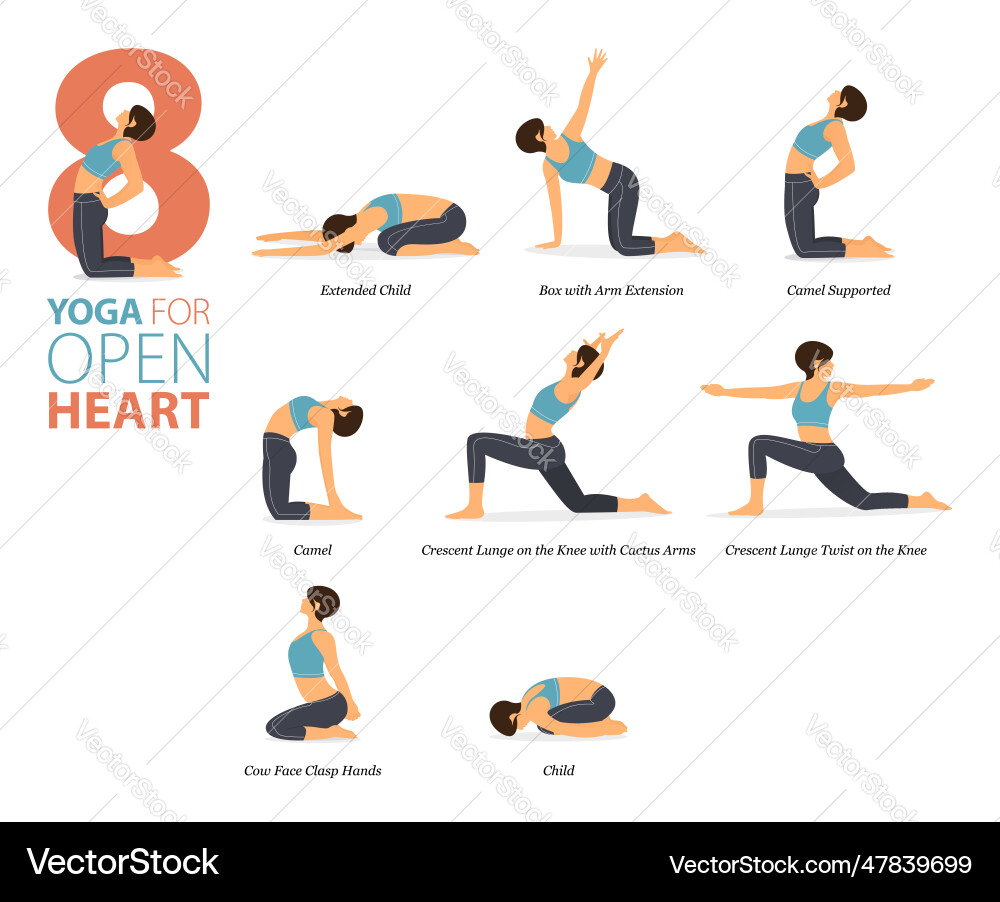 8 Yoga Poses: Open Heart Wellness Vector Image