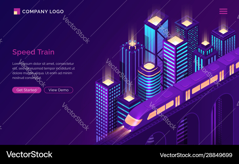 Speed train electric subway isometric landing page Speed train electric subway isometric landing page vector image
