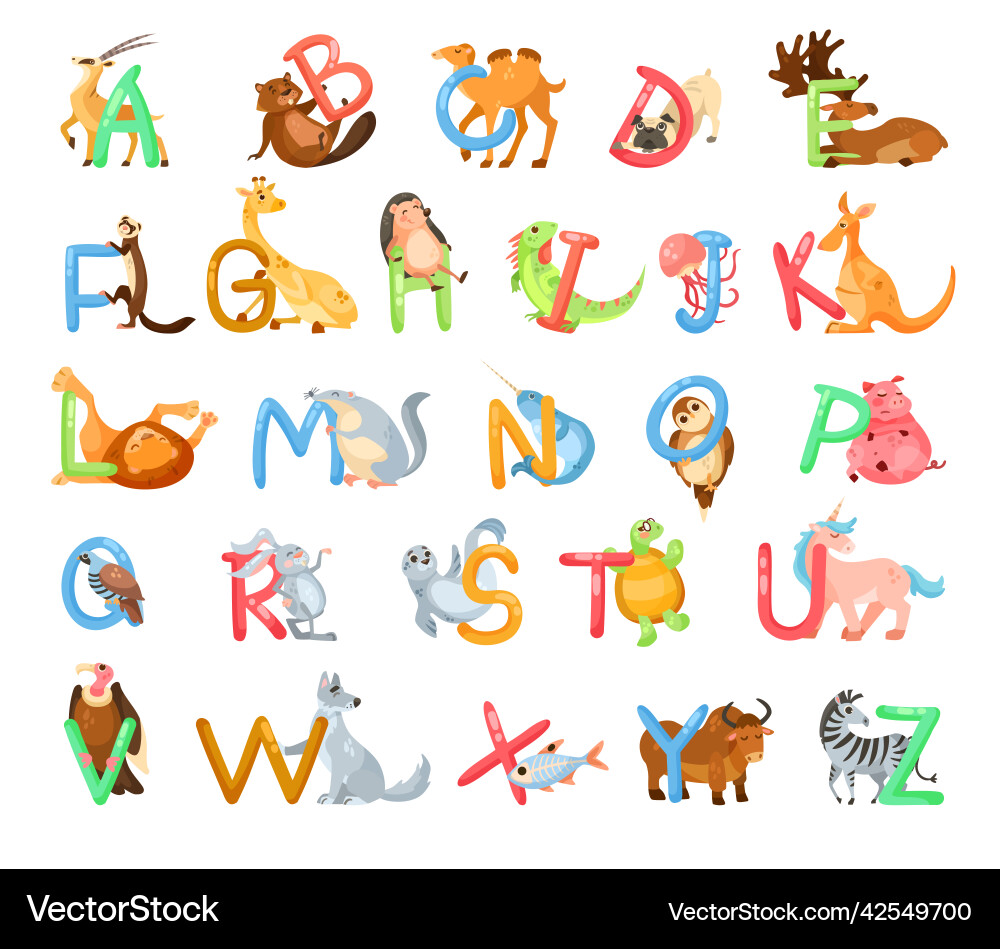 Cute Animal Alphabet Set Vector Image