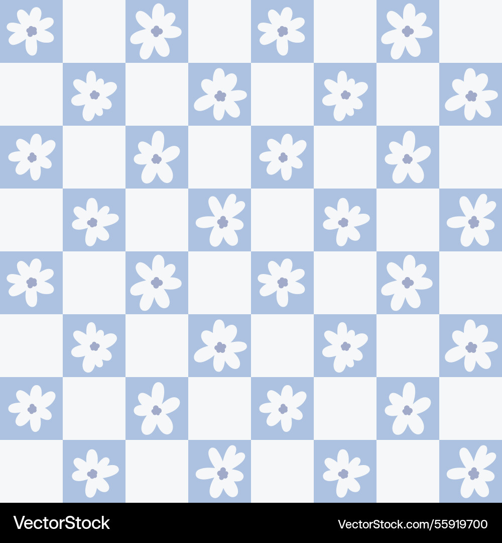 Cute blue daisy check seamless repeating floral Vector Image