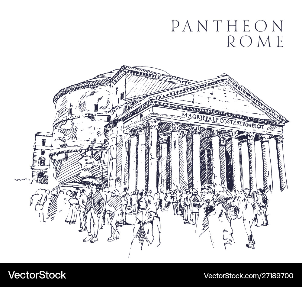 Drawing sketch pantheon rome Drawing sketch pantheon rome vector image