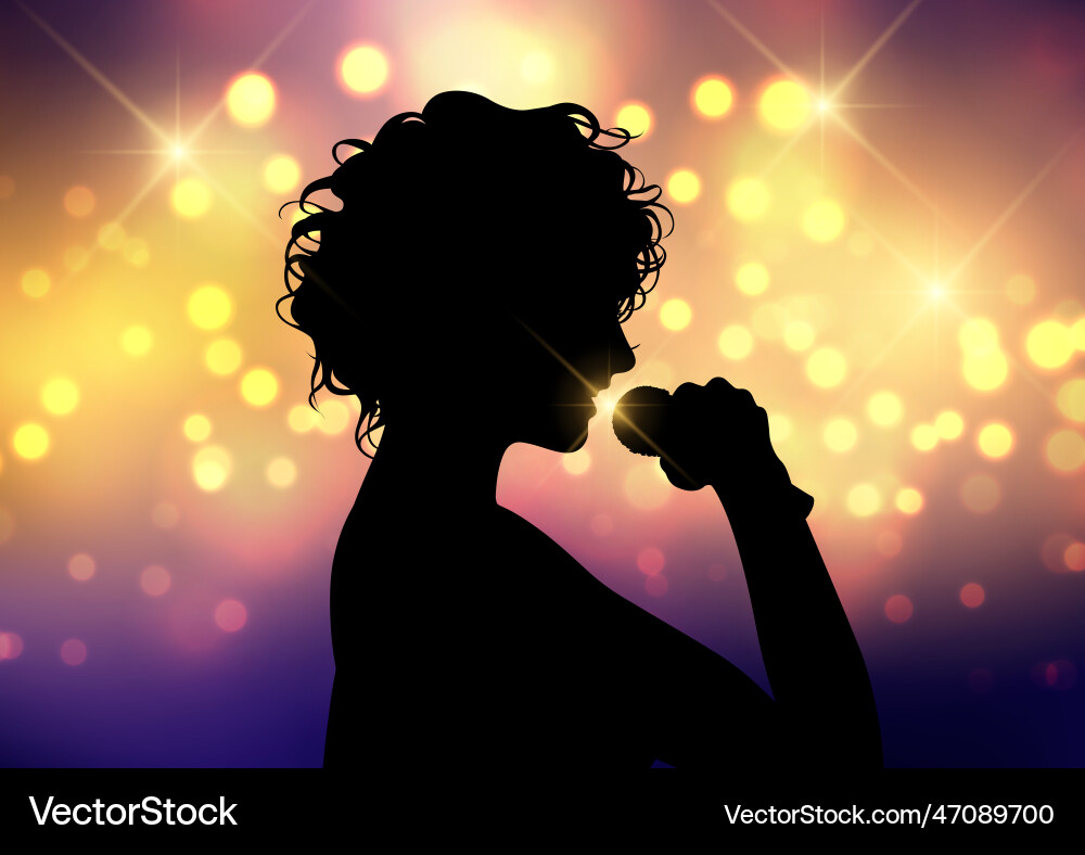 Female singer on a bokeh lights background Vector Image
