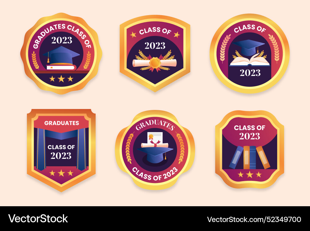 Gradient badges collection for class of 2023 vector image