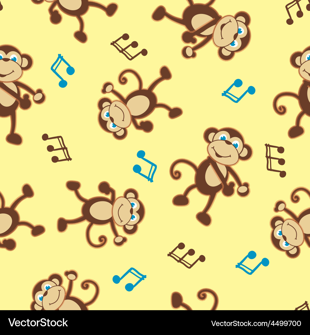 Monkey Playing Musical Notes Pattern vector image