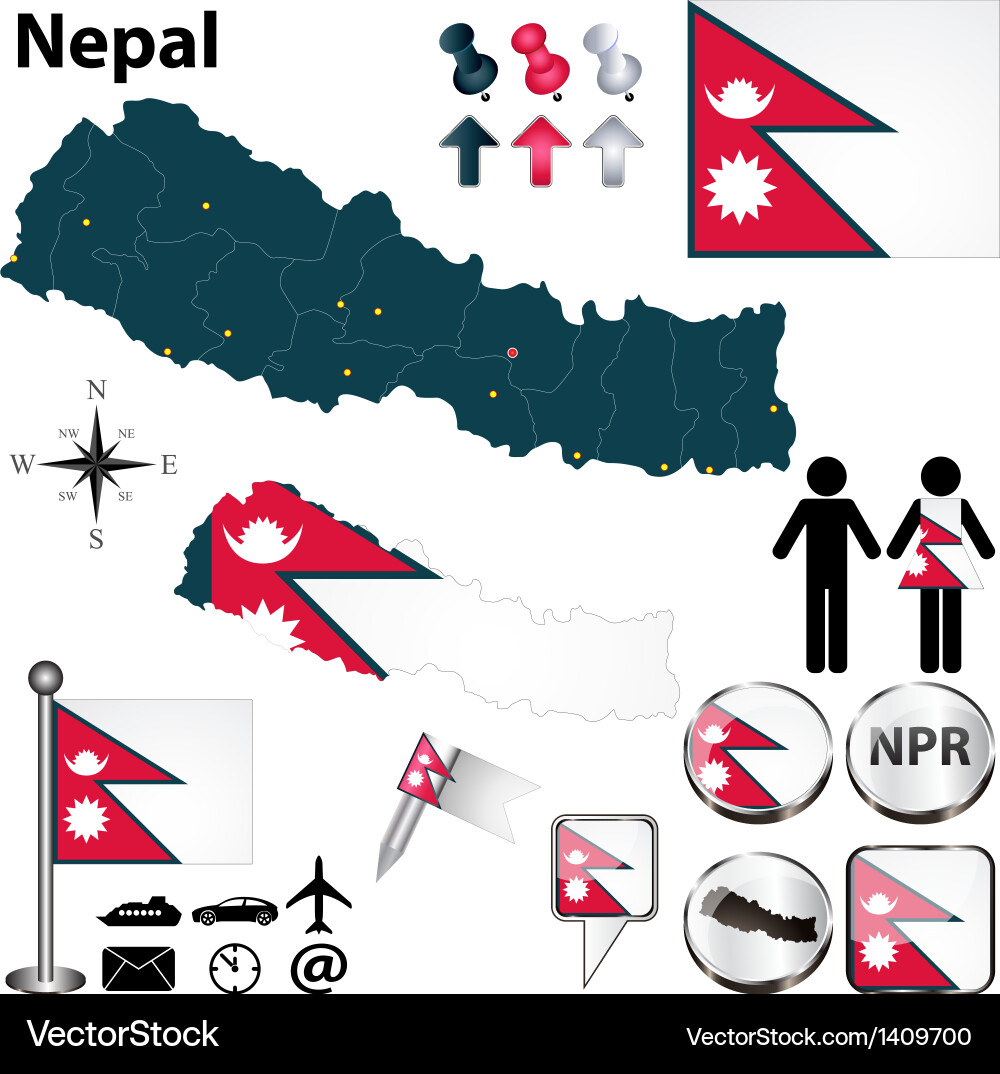 Nepal Map with Borders and Flags vector image