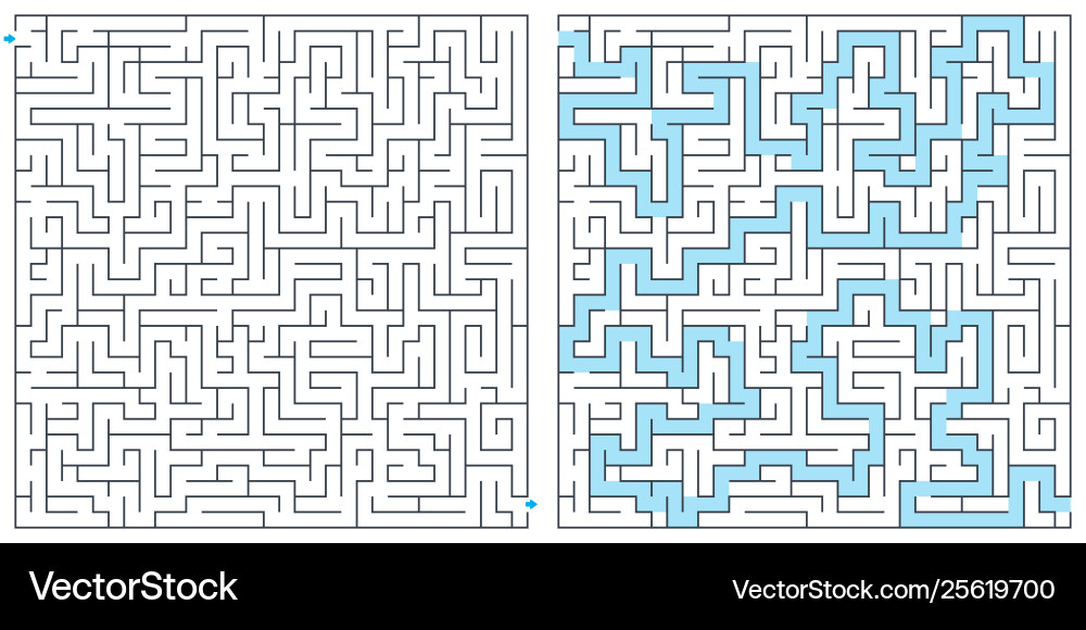 Square maze with solution labyrinth Square maze with solution labyrinth vector image