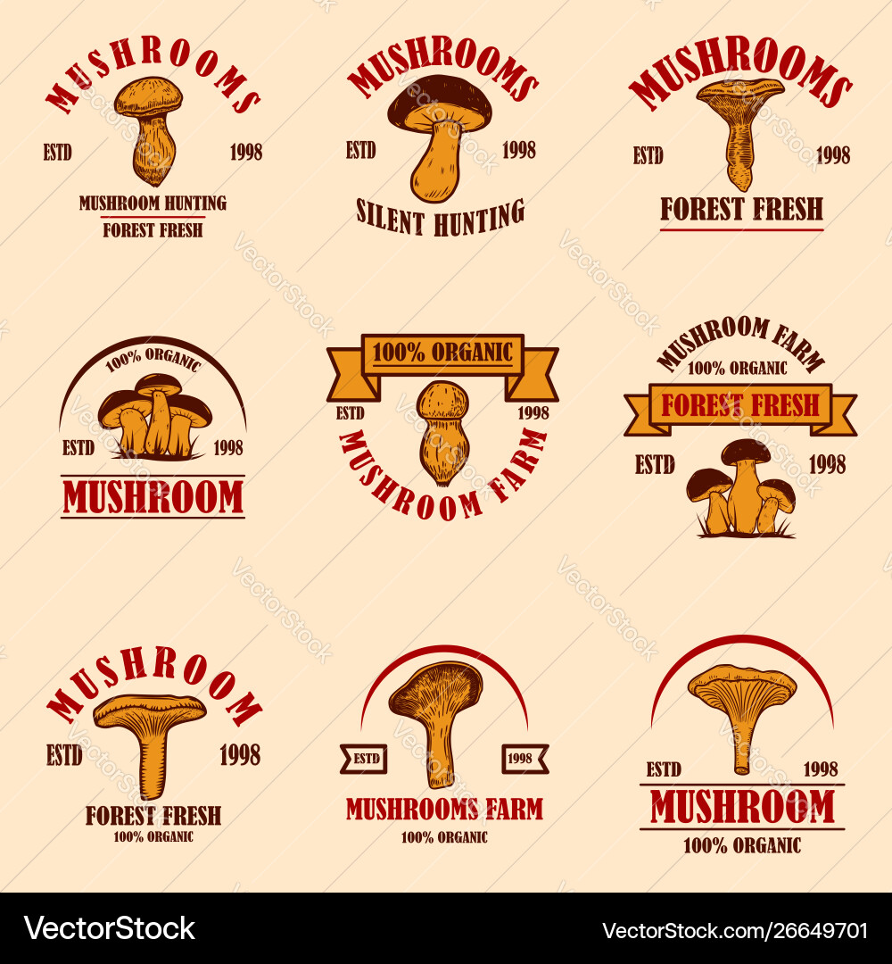 Set emblems with mushrooms design element Set emblems with mushrooms design element vector image