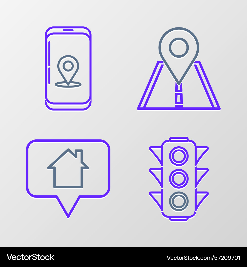 Set line traffic light map pointer with house Set line traffic light map pointer with house vector image