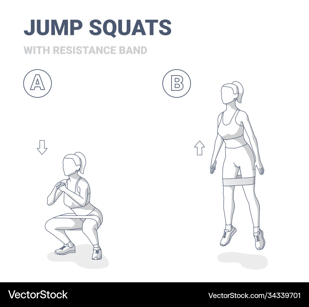 Squat jumps with resistance band female home Squat jumps with resistance band female home vector image