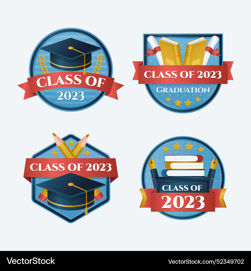 Gradient badges collection for class of 2023 vector image