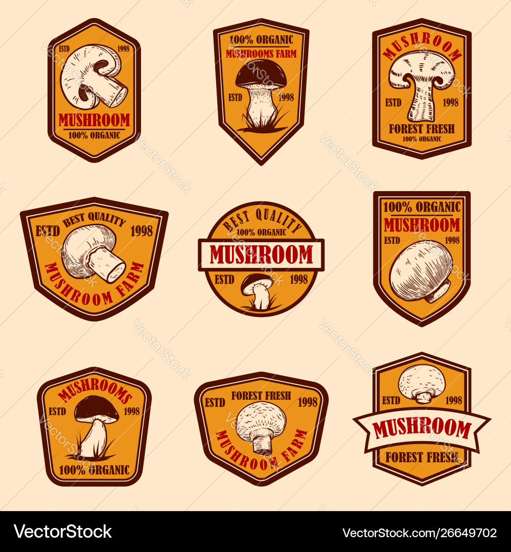 Set emblems with mushrooms design element Set emblems with mushrooms design element vector image