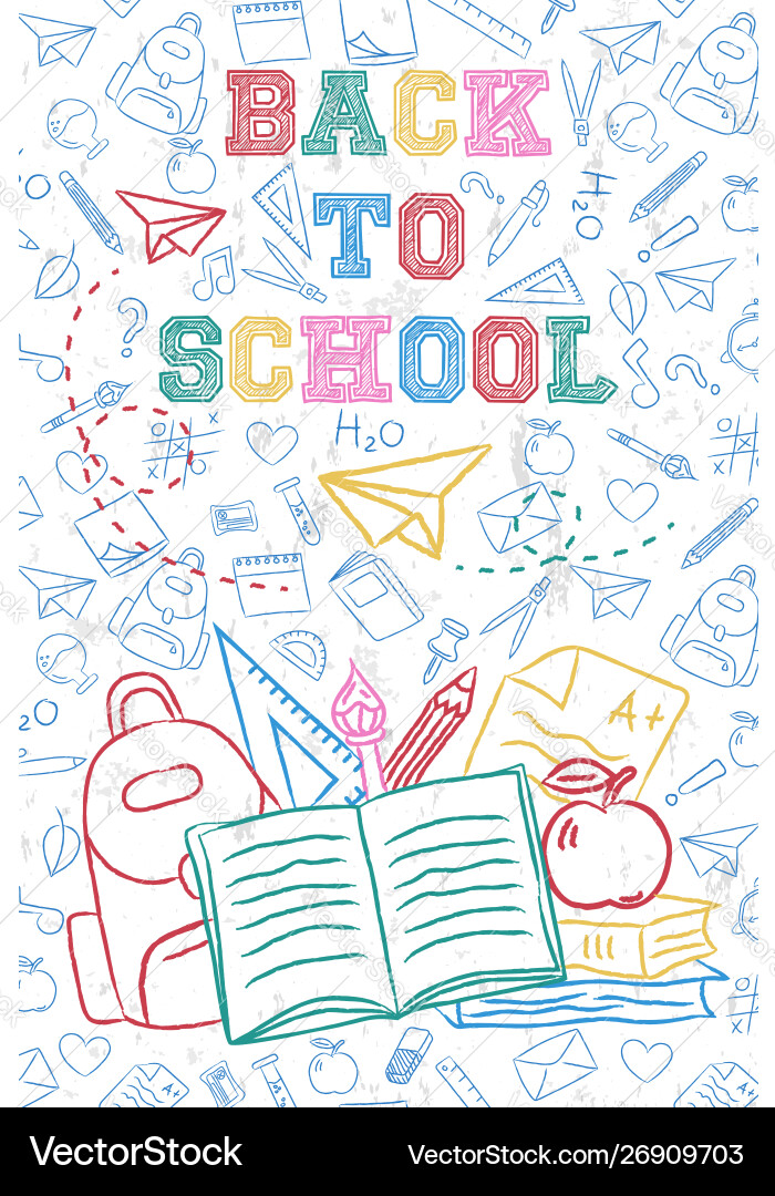 Back to school color backpack with children doodle Back to school color backpack with children doodle vector image