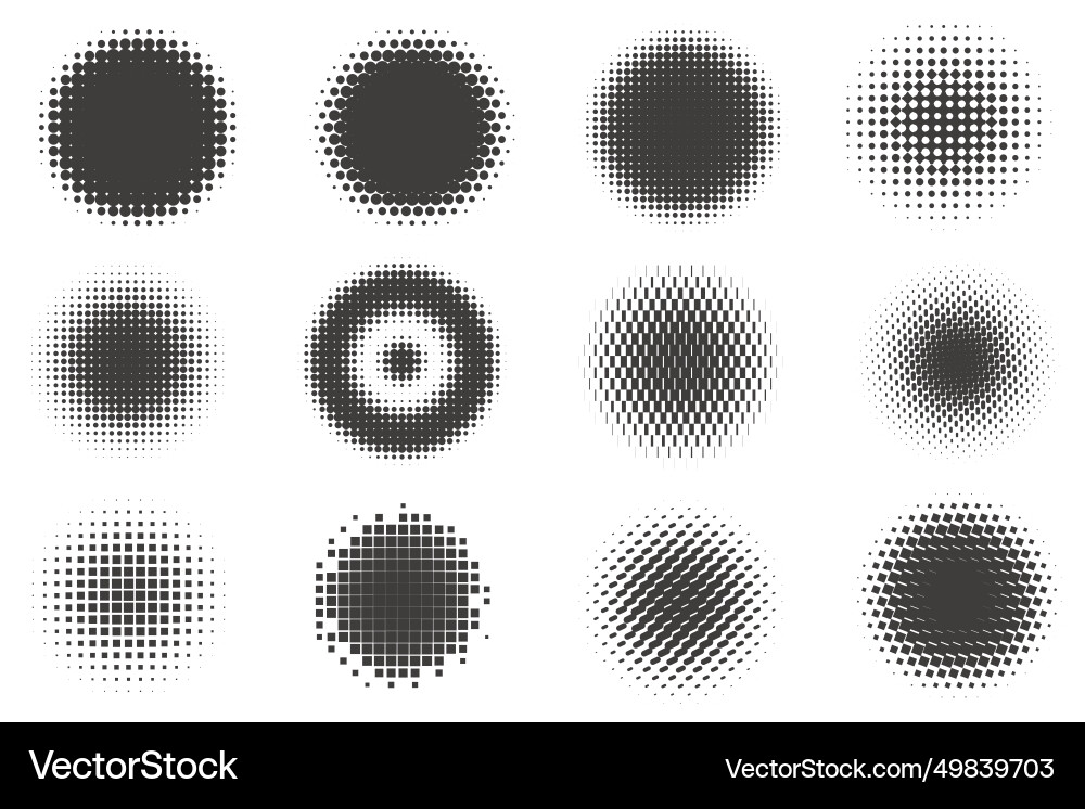 Dotted halftone rounds on white background vector image