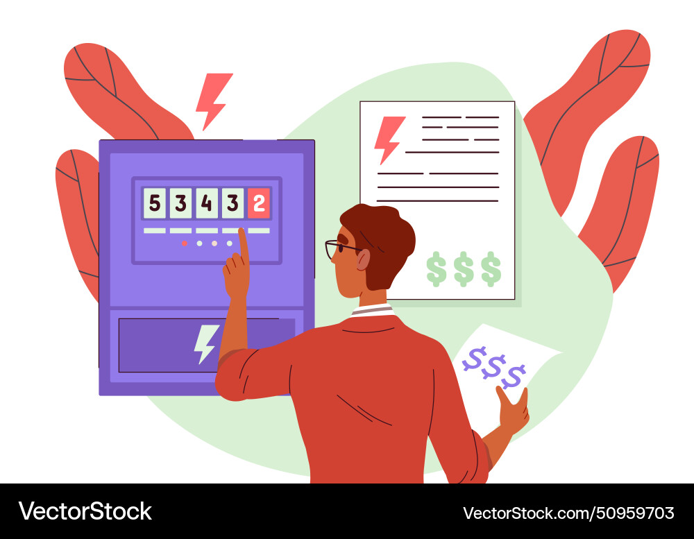 Man Reading Electricity Meter Vector Image