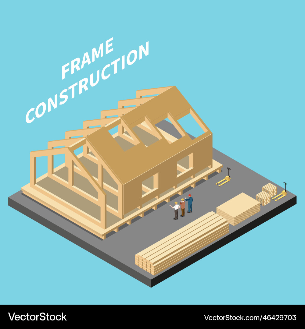 Modular Building Isometric Concept Vector Image
