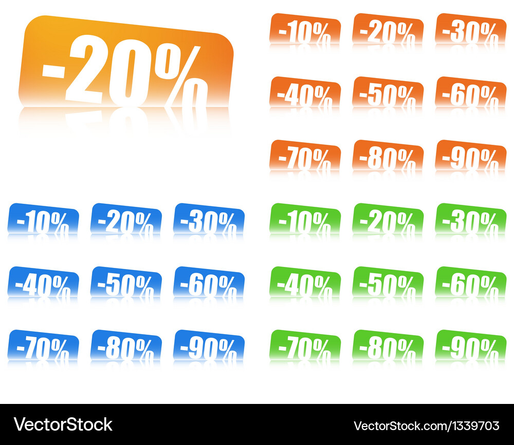 Percentage discount labels with reflection effect Vector Image
