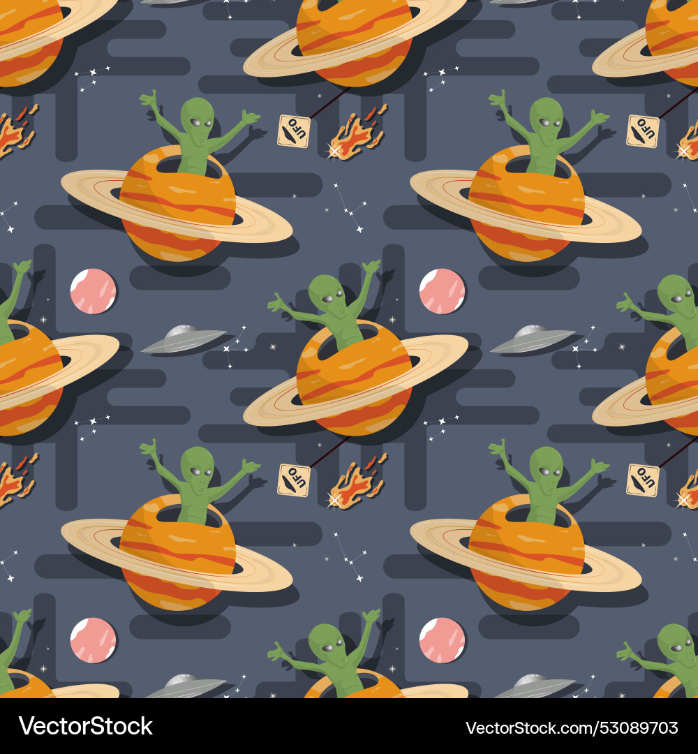 Seamless pattern an alien appears from a planet vector image