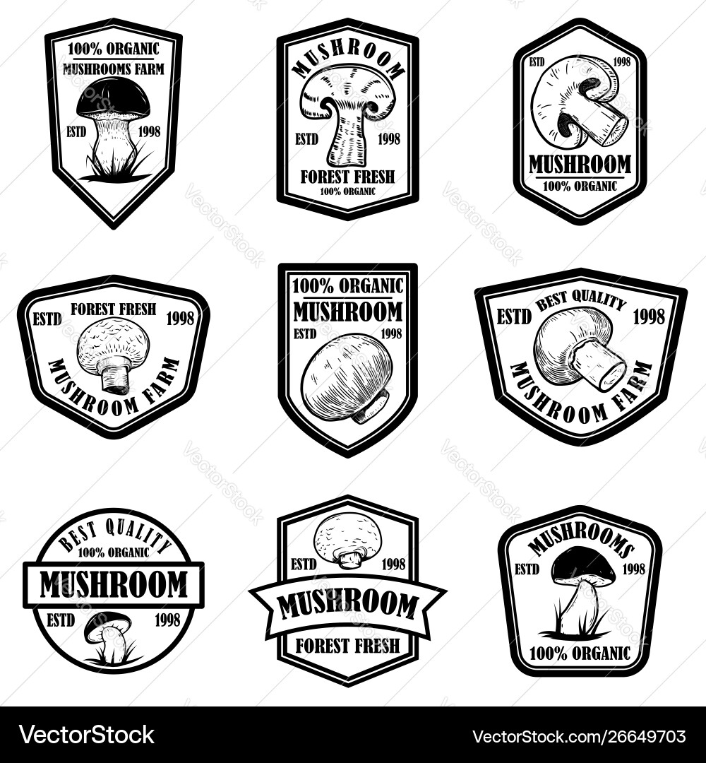 Set emblems with mushrooms design element Set emblems with mushrooms design element vector image
