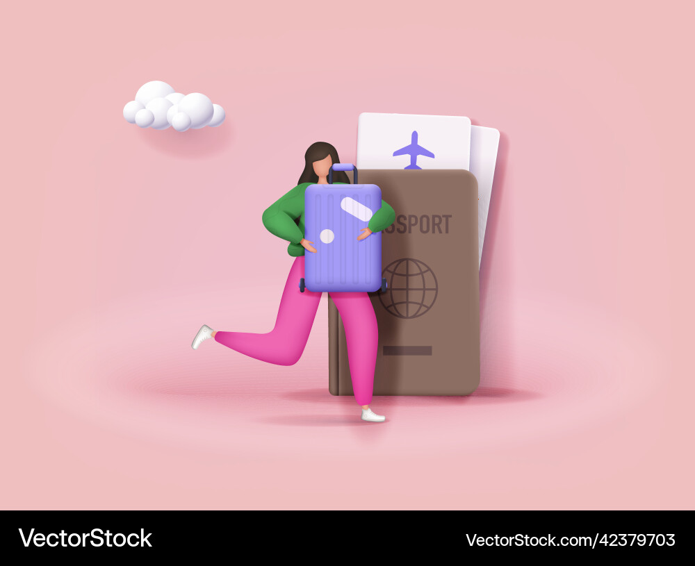 Woman traveling with travel bag passport Woman traveling with travel bag passport vector image