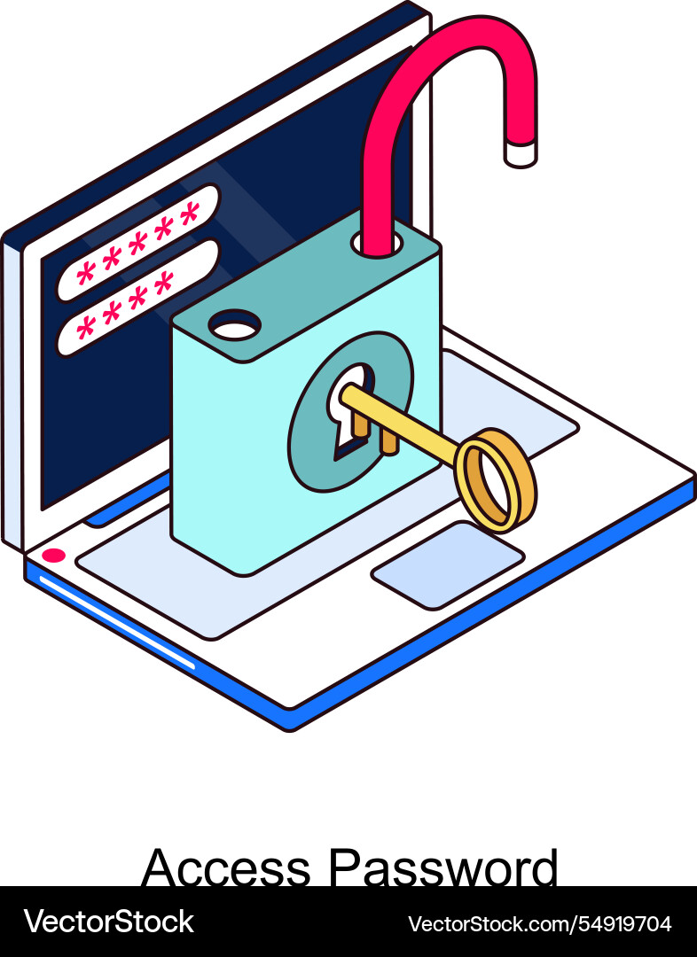 Access password isometric filled outline Vector Image