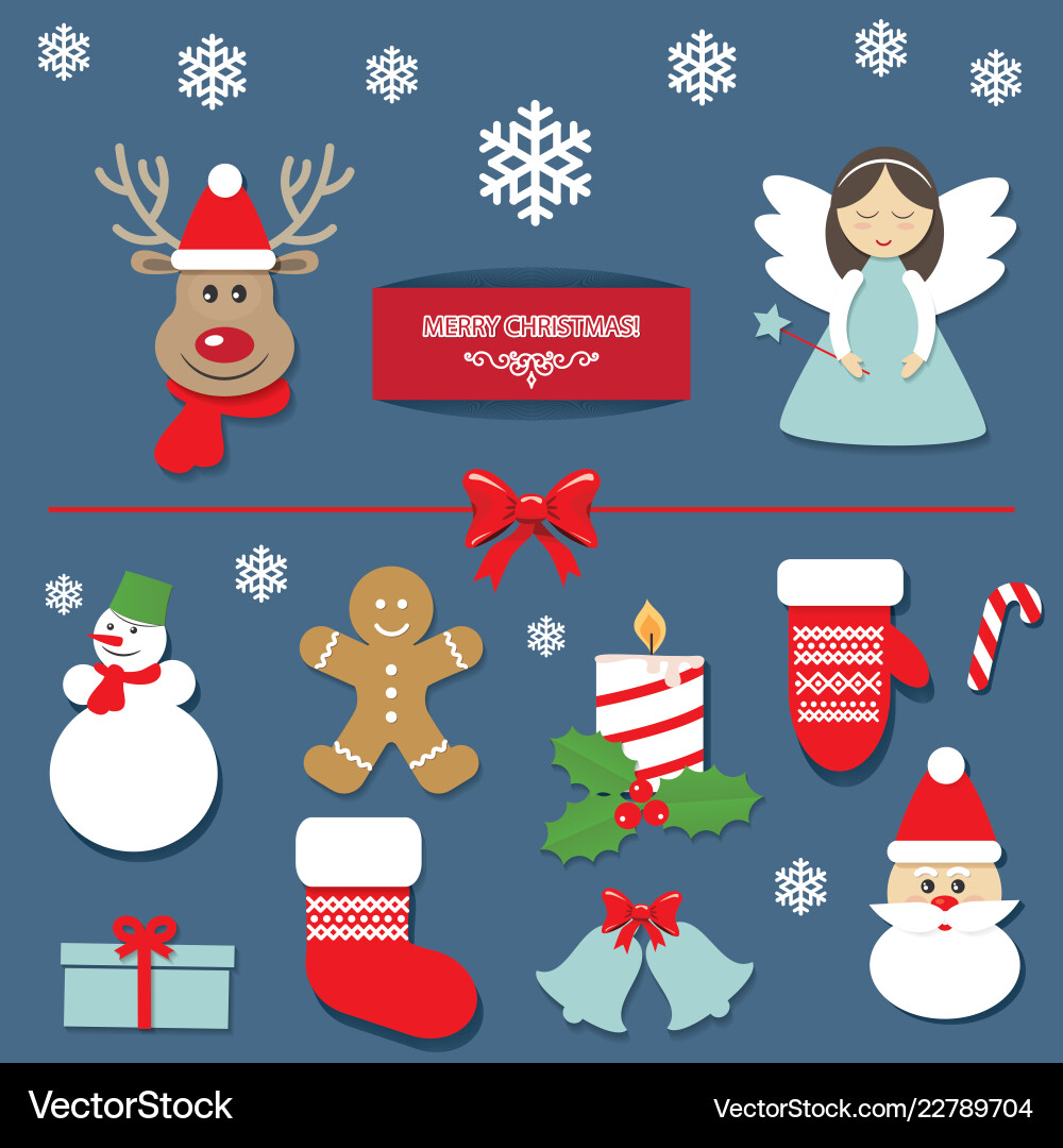 Christmas decorative elements and stickers set Christmas decorative elements and stickers set vector image