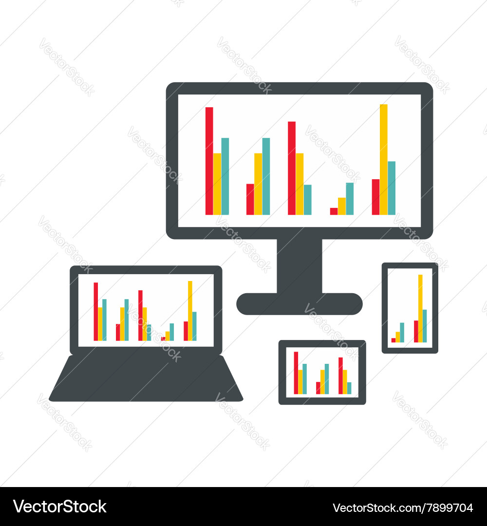 Electronic device with graphs icon flat style Vector Image